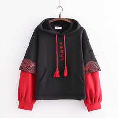 Women's Letter Embroidery Graphic Color Block Fleece Hoodie