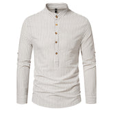 Stylish Henry Collar Men's Long Sleeve Striped Shirt