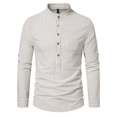 Stylish Henry Collar Men's Long Sleeve Striped Shirt