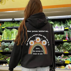 Dear Person Behind Me Rainbow Daisy Printed Casual Hoodie