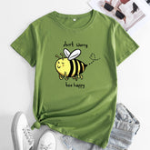 Women's Cartoon Bee Happy Print Large Size Tee