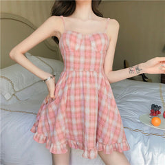 Sweet Girls Pink Checkered Summer Sling Dress