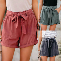 Leisure Women's High Waist Solid Color Hemmed Shorts