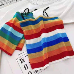 Hot Girls Rainbow Knitted Vest Sleeveless Inner Wear