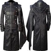 Men's Steampunk Stand Collar Black Leather Cloak Coat