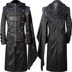 Men's Steampunk Stand Collar Black Leather Cloak Coat