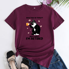 Women's Funny Cat Letter Print Short Sleeve T-shirt