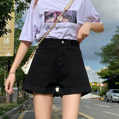 Trendy Women's High Waisted Wide Leg Denim Shorts