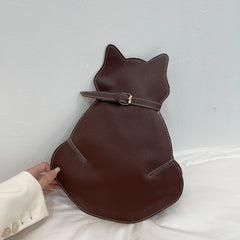Retro Cute Cat Shaped Shoulder Leather Chest Bag