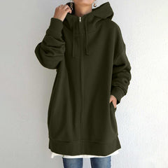 Stylish Women's Zip Up Long Velvet Hoodie