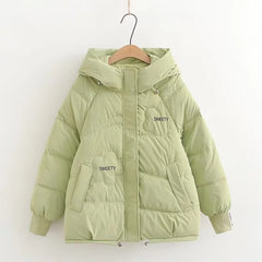 Candy Color Sweety Eiderdown Cotton-padded Warm Hooded Jacket