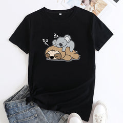 Women's Lazy Sloth Koala Friends Print Tee