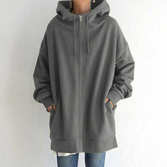 Stylish Women's Zip Up Long Velvet Hoodie