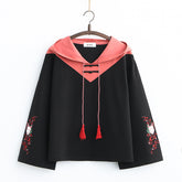 Cute Girls Fox Embroidered Loose Hoodie