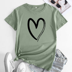 Women's Heart Printed Cotton Short sleeved T-shirt