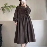 Japanese Mori Floral Embroidery Lace Corduroy Dress