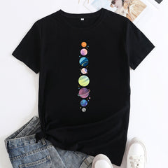 Women's Planet Print Cotton Round Neck T-shirt