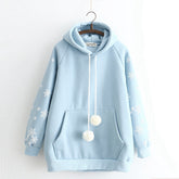 Japanese Style Snowflake Print Drawstring Warm Hoodie