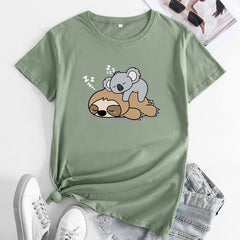 Women's Lazy Sloth Koala Friends Print Tee