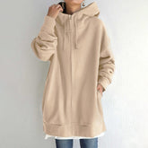 Stylish Women's Zip Up Long Velvet Hoodie