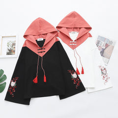 Cute Girls Fox Embroidered Loose Hoodie