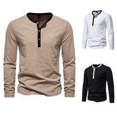 Men's Colored Henry Neck Long Sleeved T-shirt