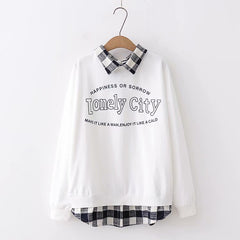 Women's Polo Neck Lonely City Print Loose Sweatshirt