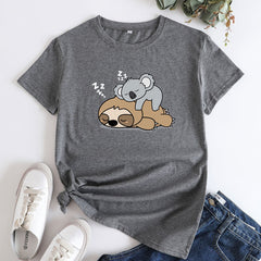 Women's Lazy Sloth Koala Friends Print Tee