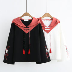 Cute Girls Fox Embroidered Loose Hoodie