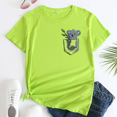 Women's Pocket Koala Cotton Short Sleeved T-shirt