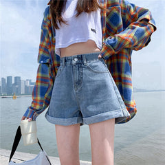 Trendy Women's High Waisted Wide Leg Denim Shorts