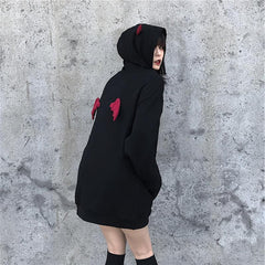 Dark Little Devil Wings Letter Embroidered Velvet Hoodie