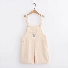 Cartoon Rabbit Embroidered Wide-leg Shorts Overalls