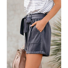 Leisure Women's High Waist Solid Color Hemmed Shorts