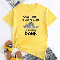 Funny Women's Cat Letter Printed Cotton T-shirt