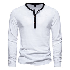 Men's Colored Henry Neck Long Sleeved T-shirt