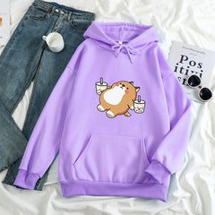 Kawaii Women's Cartoon Dog Milk Tea Hoodie