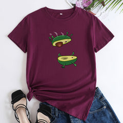 Women's Cartoon Avocado Print Short-sleeved T-shirt