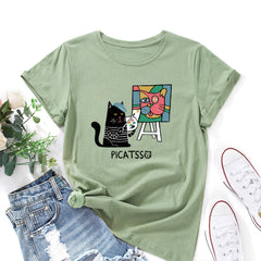 PICATSS Art Cat Print Women's Loose T-shirt
