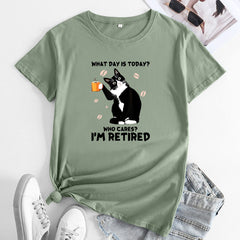 Women's Funny Cat Letter Print Short Sleeve T-shirt