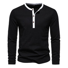 Men's Colored Henry Neck Long Sleeved T-shirt