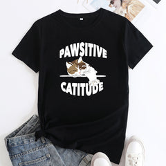 Women's Pawsitive Catitude Cute Kitten T-shirt