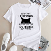Cute Women's Letter Cat Print Cotton Round Neck T-shirt