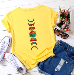 Women's Moon Phase Letter Printed T-shirt