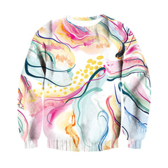 Unisex Heart Flowers Digital Printed Round Neck Sweatshirt