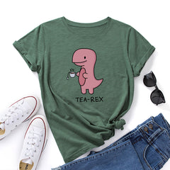 TEA-REX Dinosaur Women's Cotton Loose Round Neck T-shirt