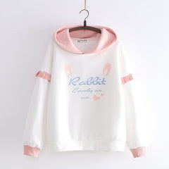 Cute Cartoon Rabbit Ears Print Pullover Hoodie