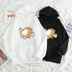Kawaii Women's Cartoon Dog Milk Tea Hoodie