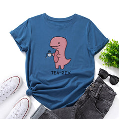 TEA-REX Dinosaur Women's Cotton Loose Round Neck T-shirt