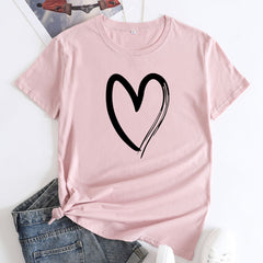 Women's Heart Printed Cotton Short sleeved T-shirt